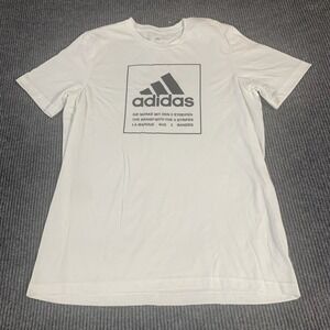 Adidas T Shirt Mens Medium White Black Trefoil Logo Regular Fit Athletic Tee Top